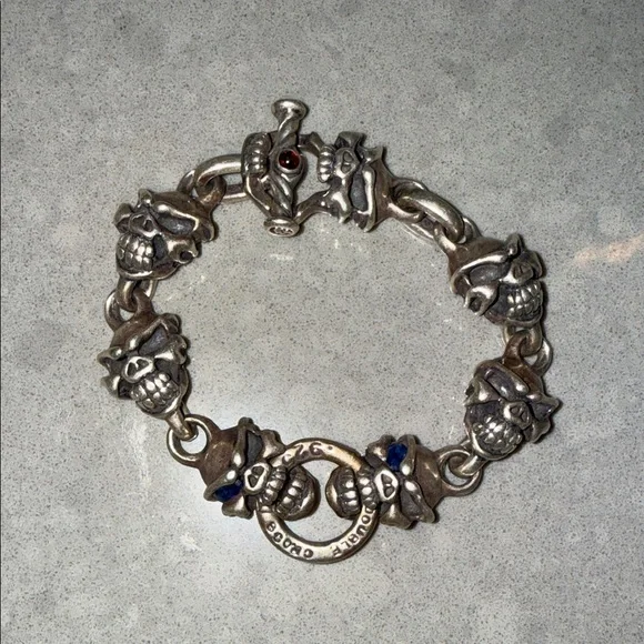 Travis Walker Double Cross menacing skull sterling silver men's bracelet đź’€ - Picture 1 of 12